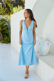 Vacation Time Linen Maxi Dress Blue