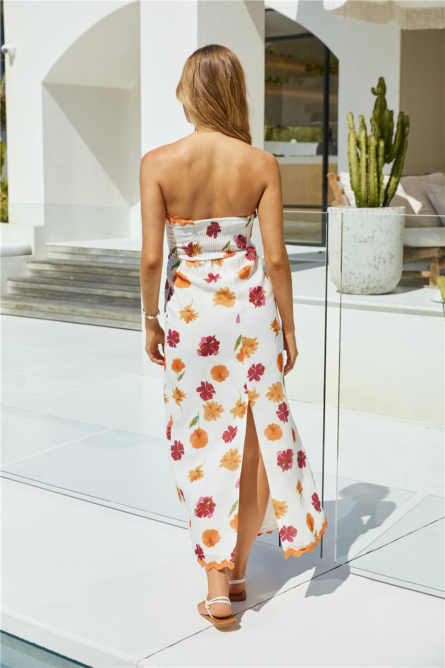 Garden Girl Strapless Maxi Dress Orange
