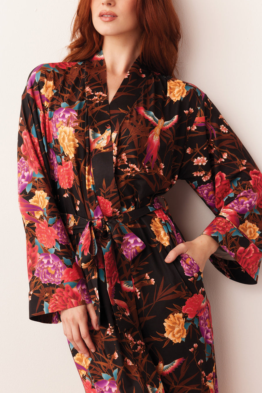 Kaia Cloud Jersey Kimono Robe in Twilight Garden