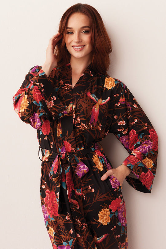 Kaia Cloud Jersey Kimono Robe in Twilight Garden