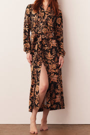 Skyler Cloud Jersey Banded Long Robe in Damask