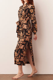 Skyler Cloud Jersey Banded Long Robe in Damask