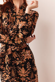 Skyler Cloud Jersey Banded Long Robe in Damask