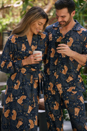 Skyler Cloud Jersey Banded Long Robe in Cosmic Jungle