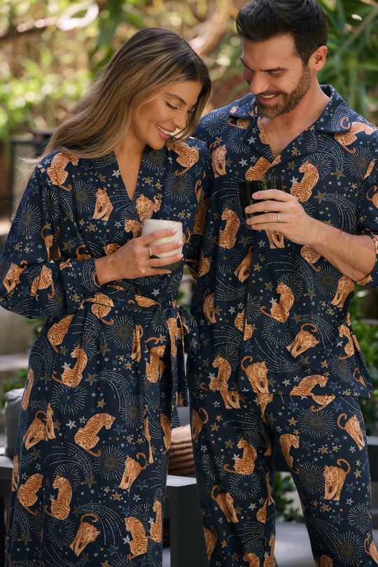 Skyler Cloud Jersey Banded Long Robe in Cosmic Jungle