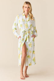 Della Cloud Jersey Banded Midi Robe in Lemon Spritz