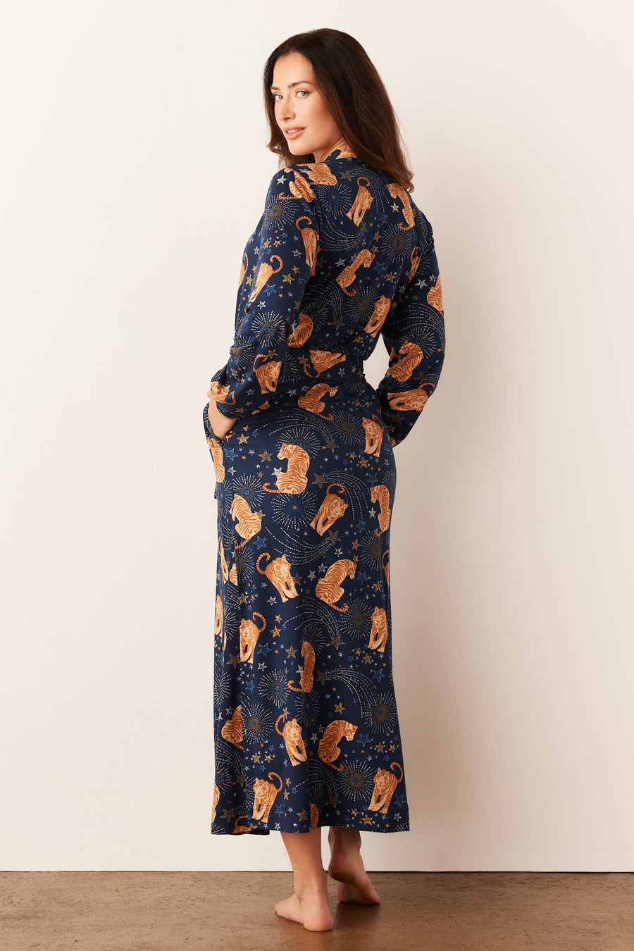 Skyler Cloud Jersey Banded Long Robe in Cosmic Jungle