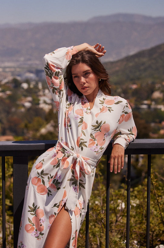 Skyler Cloud Jersey Banded Long Robe in Peaches & Cream