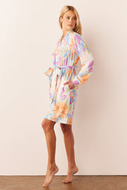 Quinn Cloud Jersey Banded Short Robe in Dreamscape