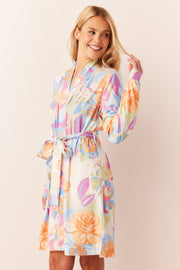 Quinn Cloud Jersey Banded Short Robe in Dreamscape
