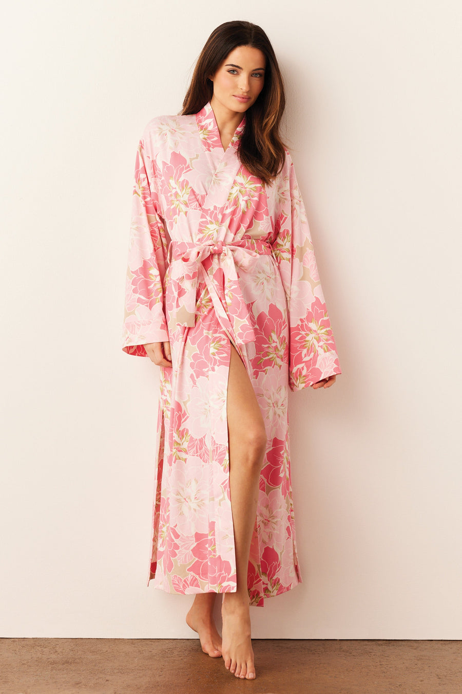 Kaia Cloud Jersey Kimono Robe in Dahlia