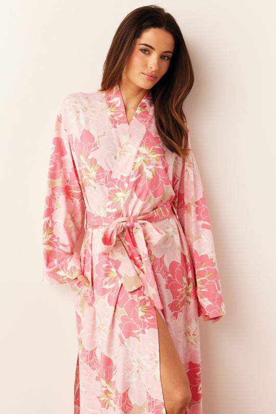 Kaia Cloud Jersey Kimono Robe in Dahlia