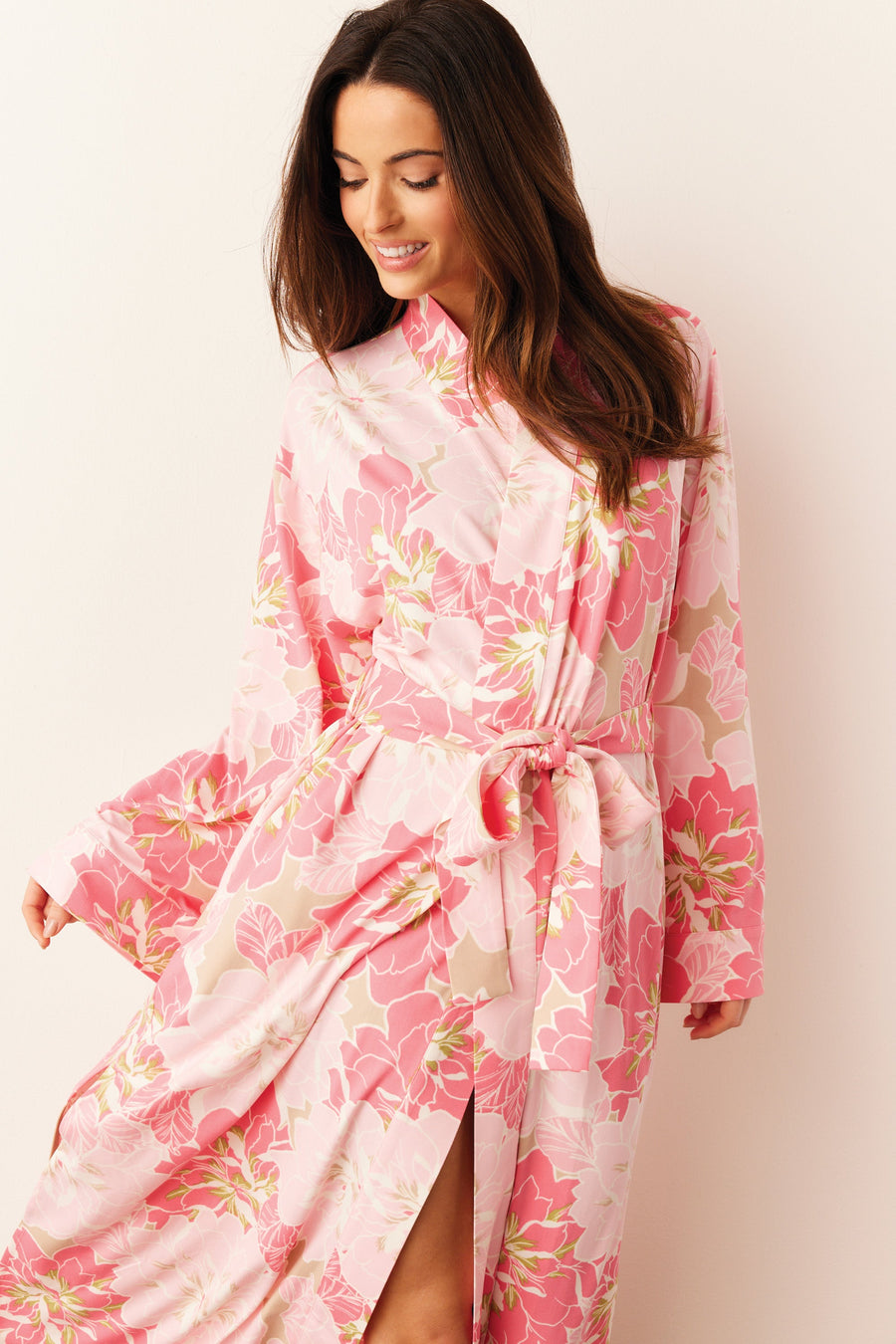 Kaia Cloud Jersey Kimono Robe in Dahlia