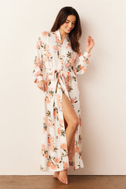 Skyler Cloud Jersey Banded Long Robe in Peaches & Cream