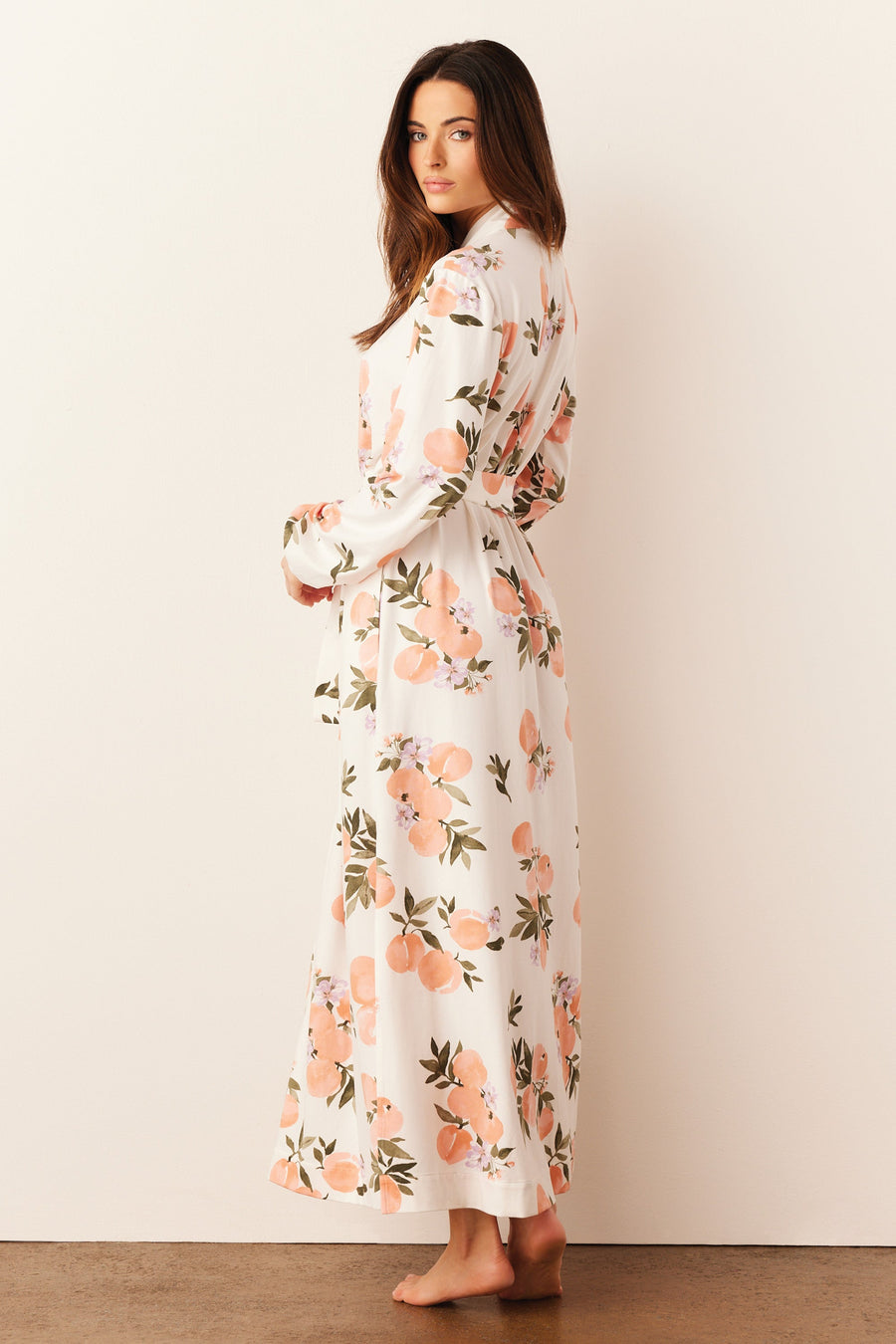 Skyler Cloud Jersey Banded Long Robe in Peaches & Cream