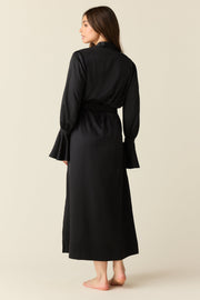 Juliette Luxe Satin Cuff Robe in Black