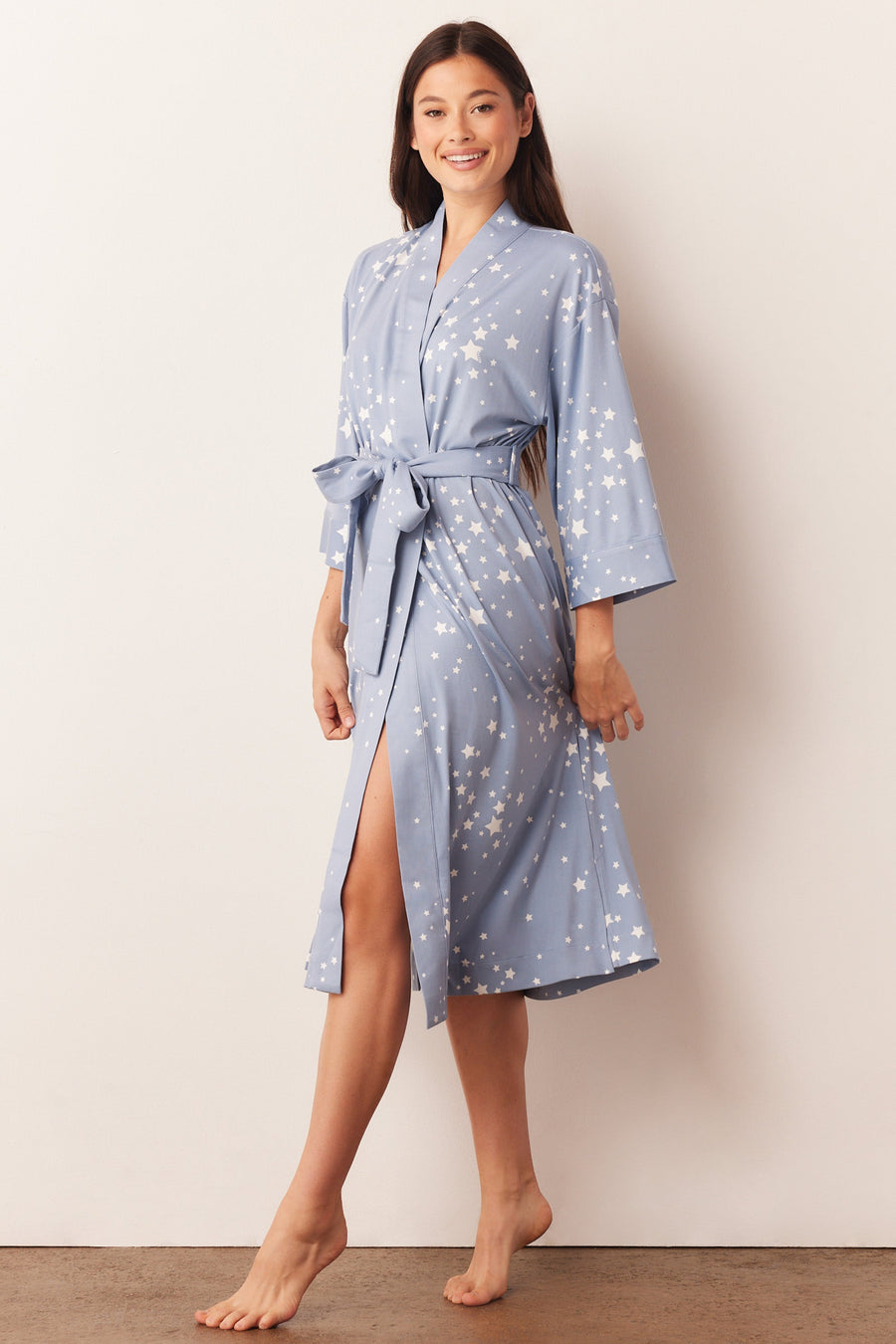Vera Cloud Jersey Midi Robe in Light Blue Stars