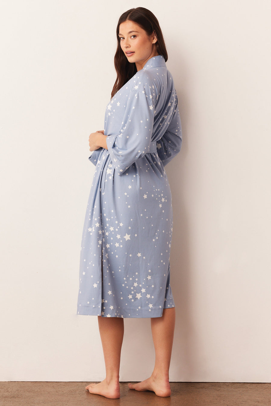 Vera Cloud Jersey Midi Robe in Light Blue Stars