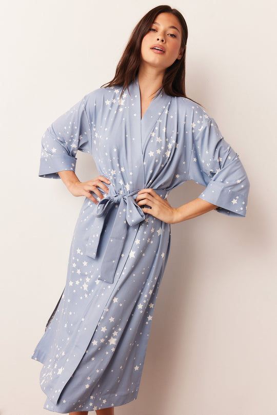 Vera Cloud Jersey Midi Robe in Light Blue Stars