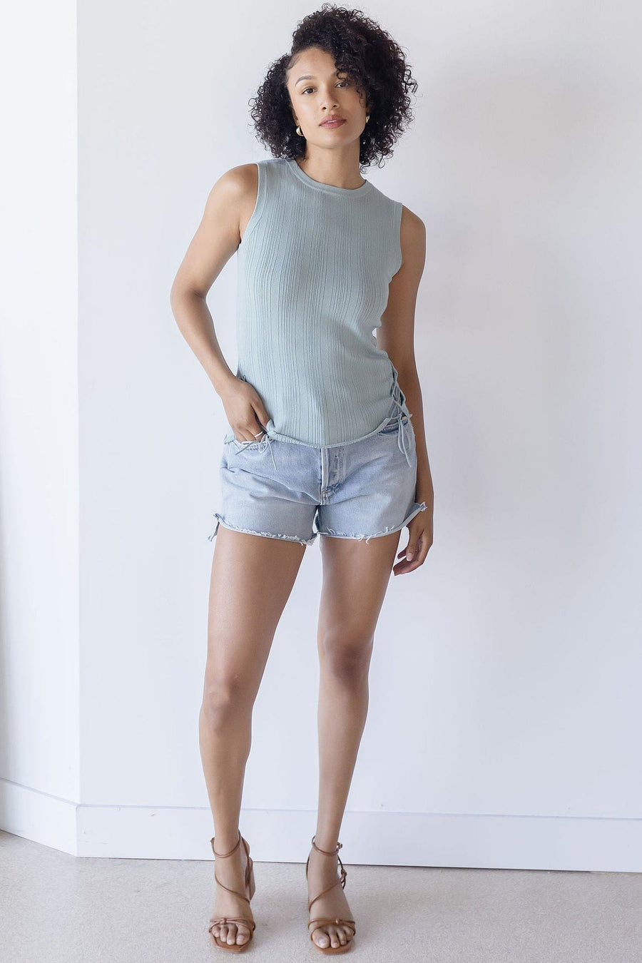 Estefania Lace Up Linen Knit Tank