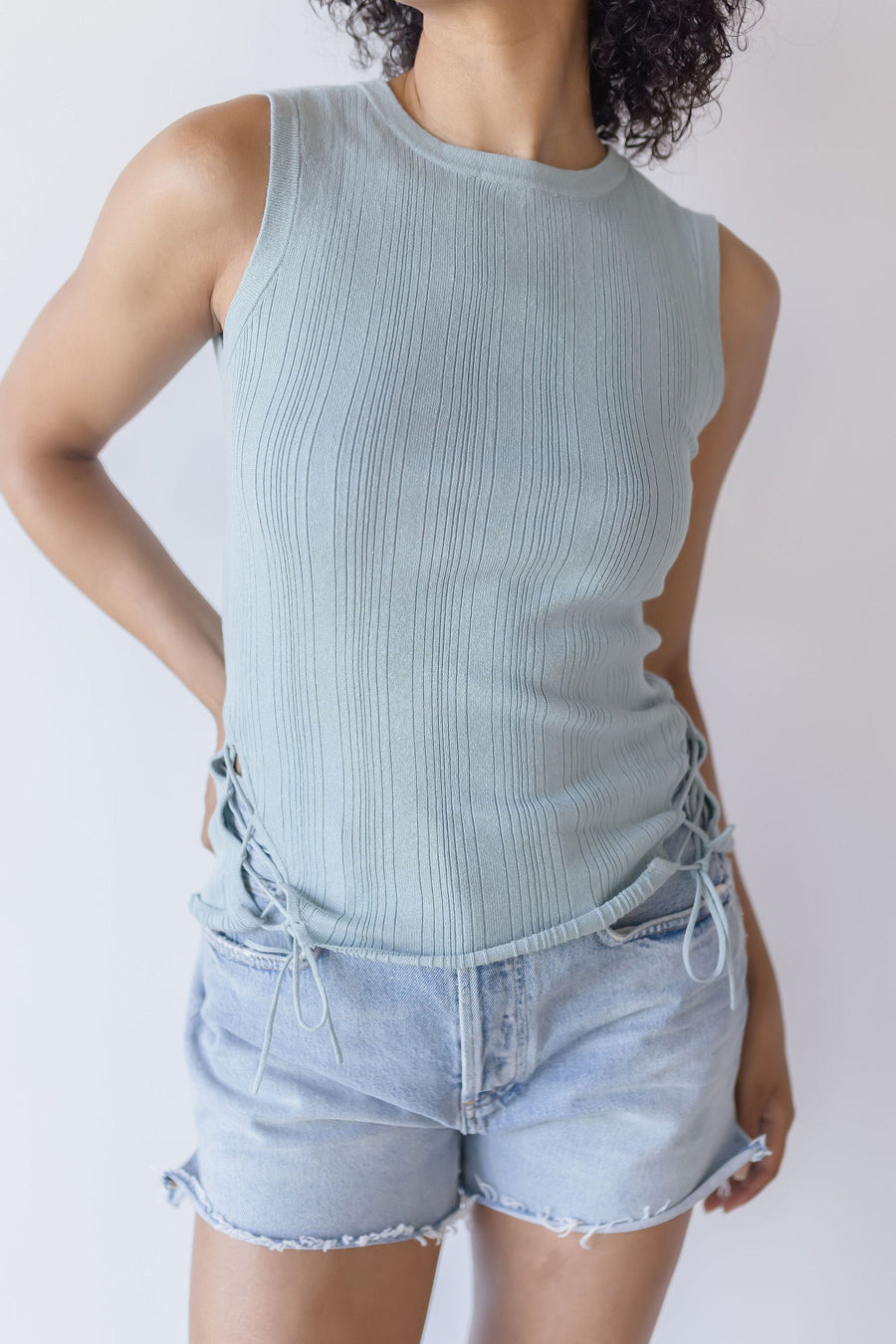 Estefania Lace Up Linen Knit Tank