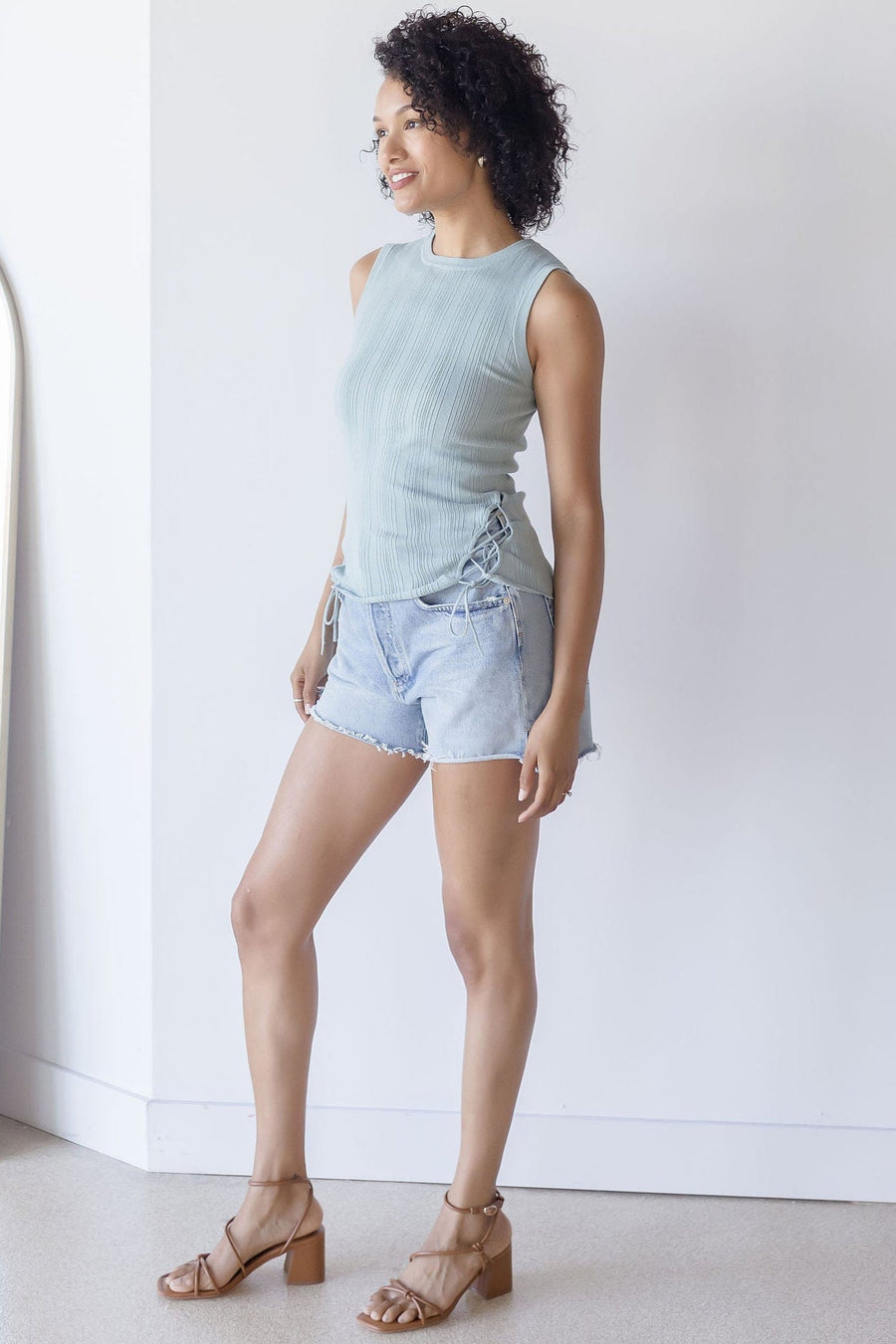 Estefania Lace Up Linen Knit Tank