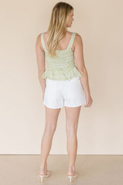 Sage Blossom Eyelet Smocked Top