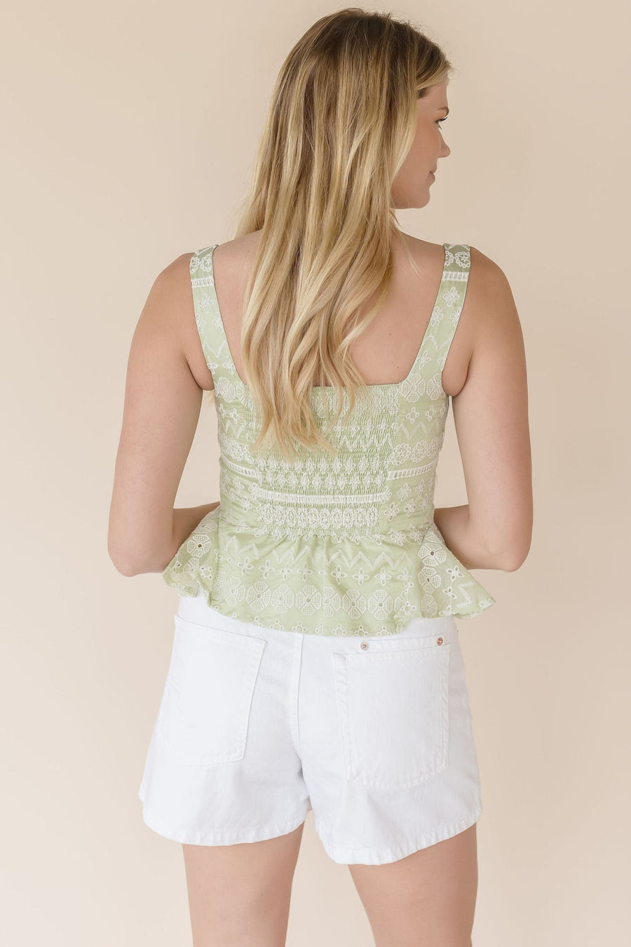 Sage Blossom Eyelet Smocked Top
