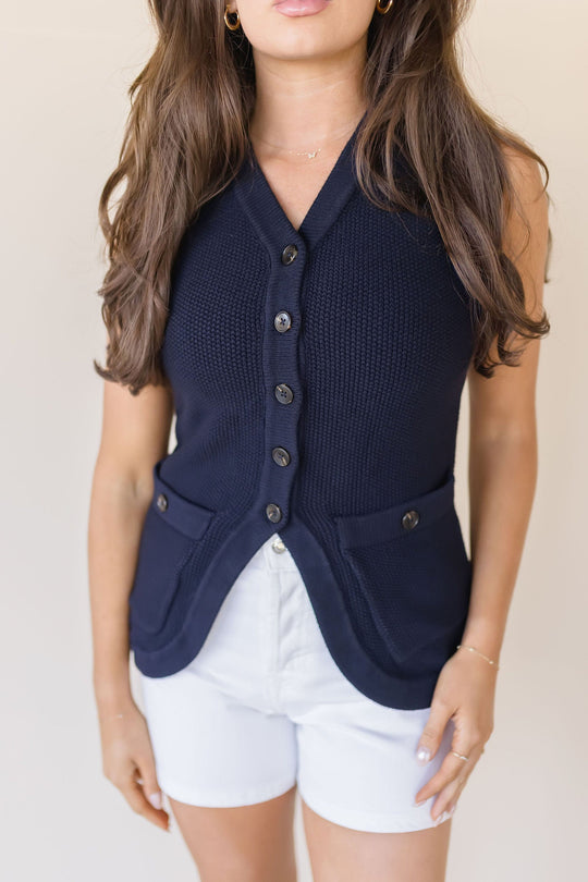 Silver Lining Button Front Knit Vest