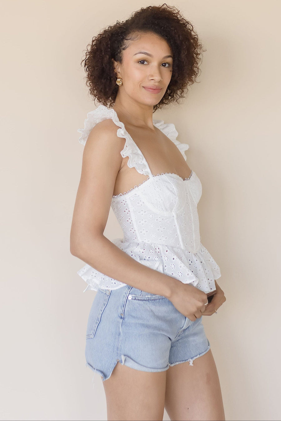 Baylin Eyelet Peplum Corset Top